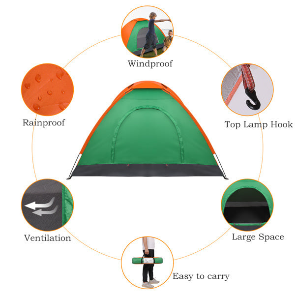 2-Person Waterproof Camping Dome Tent for Outdoor Hiking Survival Orange & Green Doba